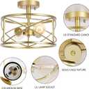 2-Light Semi Flush Mount Matte Gold Ceiling Light Fixture, Farmhouse Industrial Metal Cage with Adjustable Height, Dimmable for Hallway Entryway Kitchen Bedroom Foyer Laundry Low Ceiling