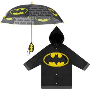 DC Comics Kids Umbrella and Slicker, Batman or Superman Toddler Boy Rain Wear Set, for Ages 2-7 (6-7 Years)
