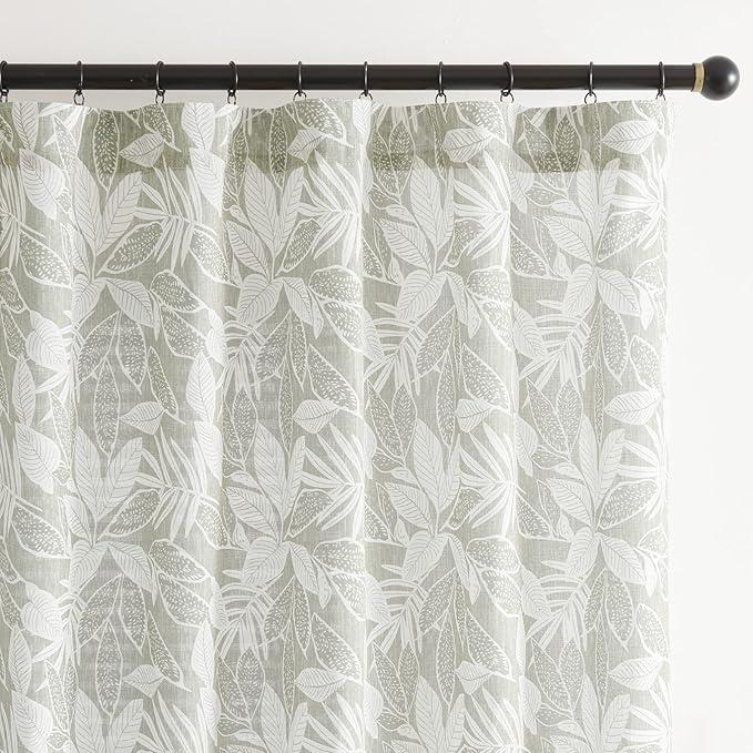 Vangao Grey Farmhouse Linen Blend Curtains for Living Room 96 Inches Long Leaf Curtains for Bedroom Semi Sheer Curtains Botanical Back Tab Rod Pocket Drapes 2 Panels