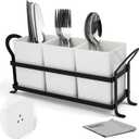 Cutlery Holder with Drain Holes, Silverware Caddy for Party Countertop, 3pcs Bins Set Utensil Holders for Spoon and Fork, White