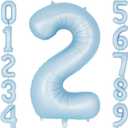 Light Blue Number 2 Balloon, 40 Inch Big Large Foil Number Balloons, Giant Mylar Number 2 Balloons for 2 Second Birthday Baby Party Decorations Supplies Anniversary