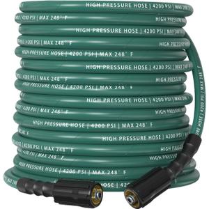 Pressure Washer Hose 50 ft, 4200 PSI Steel-Braided & Durable - Flexible & Kink-Resistant, Power Washer Hose with M22-14mm Stainless Steel Swivel Plug, Hot/Cold Water Compatible - Green