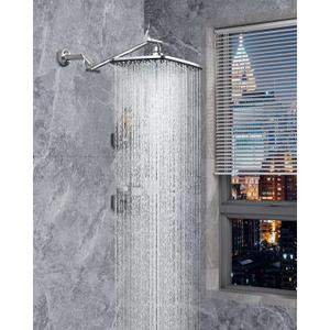 Veken 11.8" Rain Shower Head, Rectangular Rainfall Showerhead with 11" Stainless Steel Exension Arm, Height & Angle Decor Adjustable, High Pressure Shower Heads, Bathroom Accessories, Chrome