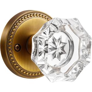 Antique Brass Door Knobs Crystal Door Knob Passage Door Knobs Glass Interior Door Knob for Hall and Closet 1 Pack
