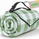 Extra Large Picnic Blanket Waterproof Foldable 80''x80'', Outdoor Picnic Mat Beach Blanket Sandproof for Park, Grass, Travel, Hiking, Camping Essentials, Gingham Picnic Blanket, Green
