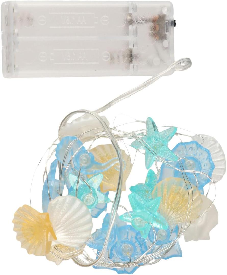 Ocean Themed String Lights, 200cm 20 LED Seashell Starfish String Lights Beach Decorative Lights for Bedroom Birthday Party Wedding Decor