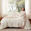 Luxudecor Boho Tufted Comforter Set King Size 3 Pieces White Shabby Chic Comforter Farmhouse Embroidery Bed Set Soft Comforter for All Seasons (White, 104''x90'')