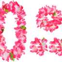 PENTA ANGEL Hawaiin Leis Set for Luau Party 4Pcs Tropical Flower Ribbon Lei for Summer Beach Pool Graduation Dance Party Favor Decoration (Pink)