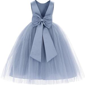 ekidsbridal V-Back Satin Flower Girl Dress Toddler Communion Gown Formal Dresses 219 (8, Dusty Blue)