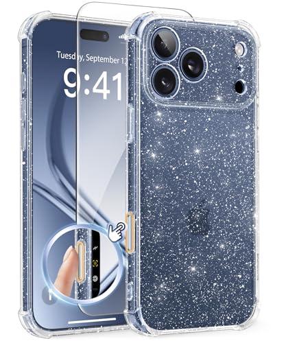 GVIEWIN for iPhone 17 Pro Max Case with Screen Protector, Upgraded [Full Camera Protection] [Non Yellowing] Glitter Slim Shockproof Clear Women Phone Cover for iPhone 17 Pro Max 6.9" (Twinkle Clear)