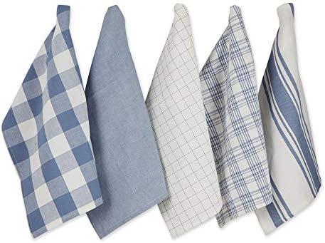 DII Everyday Basic Kitchen Collection Large Woven Cotton Dishtowel/Tea Towel Set, 18x28, Stonewash Blue, 5 Count