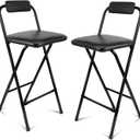 Folding Bar Stool with Back, 2 PCS Tall Foldable Stool Chair Portable Adult Counter Height Seat Leather Padded Kitchen Shop Comfortable and Sturdy 25.5 Inch