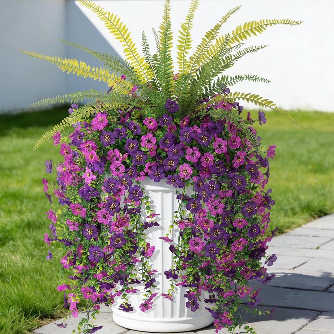 Hrobek Artificial Fake Hanging Flowers with Faux Fern Plants for Outdoor
