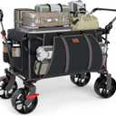 EVER ADVANCED Folding Push Wagon with Brakes, Portable Shopping Cart, Collapsible Wagon Cart with All-Terrain Big Wheels for Camping, Beach, Sports (Black)