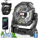 30000mAh Rechargeable Camping Fan with LED Lantern,Portable Battery Powered Outdoor Fan for Bedroom,Camping,Travel,Hiking,Beach,Office,Trave Accessories(Black)