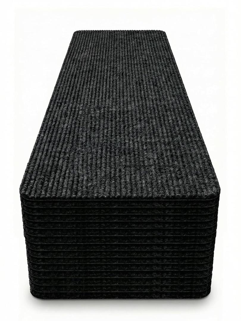 8x30 Carpet Stair Treads Pack of 15 with Stickers for Easy Peeling - Self-Adhesive Peel and Stick Carpet for Stairs - Works with Most Subfloor Types - Black Stair Treads