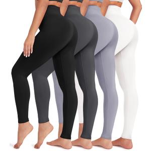 VALANDY Creamlush 4 Pack Leggings for Women-High Waisted Ultra Soft Stretchy Yoga Lounge Pants (XX-Large, 4 Pack - Black/Dark Grey/Light Grey/White)