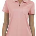 MoFiz Womens Zip up Golf Polo Shirt Short Sleeve Workout Golf Top Moisture Wicking Lightweight Tennis Shirts (Pink, XL)