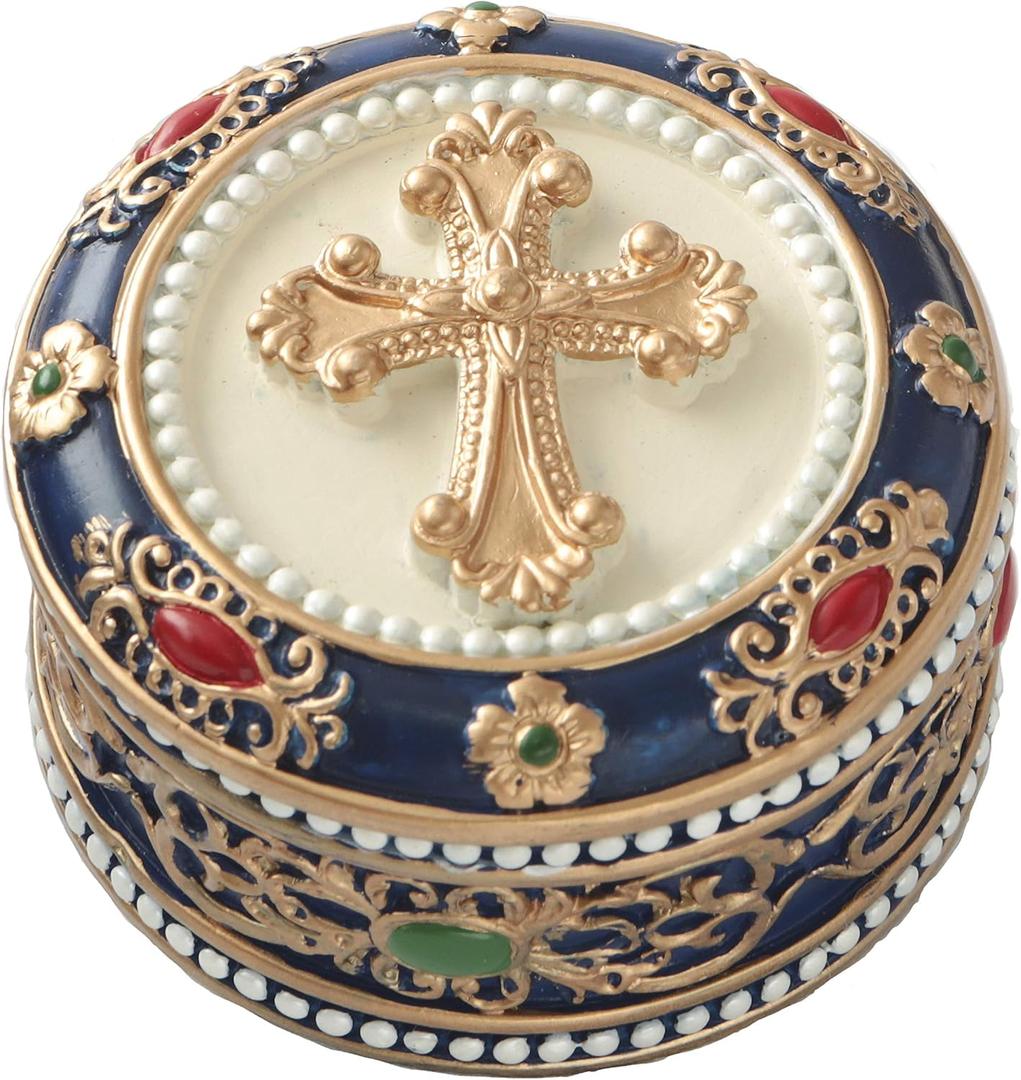 FASHIONCRAFT Golden Cross Rosary Box - 2.75 Trinket Box for Rosary Beads, Keepsakes, Small Jewelry and Mementos