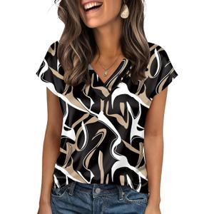 Zeagoo Women Silk Satin Tops Cap Short Sleeve Blouse V Neck Shirts Business Casual Outfits, XL (Cx312)