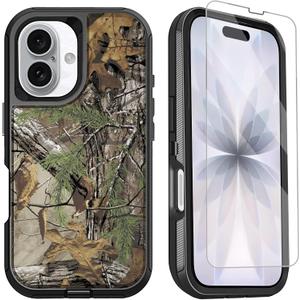  iPhone 17 Case with Screen Protector Camo Men Boys Design, 3-Layer Full Body Rugged Shockproof Heavy Duty Protective Phone Case for iPhone 17, Camouflage