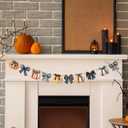2 x 8.2 ft Halloween Wooden Plaid Pumpkin Garland Black Bow Pumpkin Banner Rustic Farmhouse Country Decor Wood Bow Banner Halloween Gingham Hanging Decor for Fireplace Mantel Wall Home Window