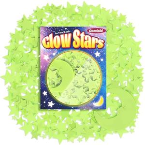 Oomloid 201 Pcs Glow in The Dark Stars Stickers for Ceiling, Toddler Stocking Stuffers Wall Room Decor Gifts, Luminous 3D Glowing Stars Easter Basket Stuffers for Kids Boys Girls - Green
