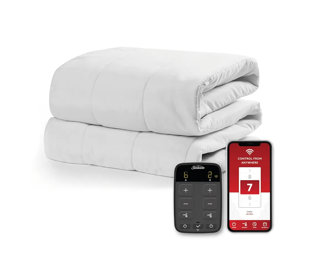 Sunbeam Polyester Wi-Fi Connected Mattress Pad, Electric Blanket, 10 Heat Settings, Queen Size