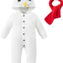 Auggle Christmas Baby Onesie Snowman Plush Cosplay Costume Suit with Scarf (9-12Months, White)