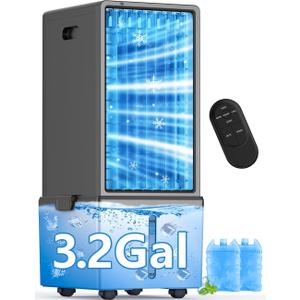 4-IN-1 Windowless Air Conditioner Portable w/3.2-Gal Tank for 30H Cooling, 4 Speeds &4 Modes, Waterless Alert System Swamp Cooler, LED Touch & Remote,12H Timer, Evaporative Air Cooler for Room