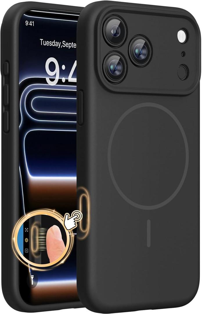 Miracase Magnetic for iPhone 17 Pro Max Case, Compatible with MagSafe, Integrated Silicone Camera Control Cover, 3.0mm Thicken Shockproof Drop Protection Phone Case for 17 ProMax, Black