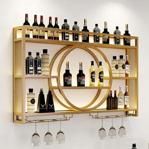 39.4" Wall Mounted Wine Rack with LED Light and Glass Holder, 39.4inch/100cm