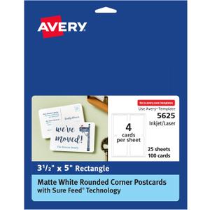 Avery Postcards with Rounded Corners and Sure Feed Technology, 3.5" x 5", Matte White, 100 Total, Laser/Inkjet Printable Cards (5625)