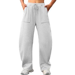 ELLEVEN Womens Baggy Barrel Sweatpants, High Waisted Wide Leg Sweat Pants Drawstring y2k Casual Palazzo Loose Trousers (Gray, S)