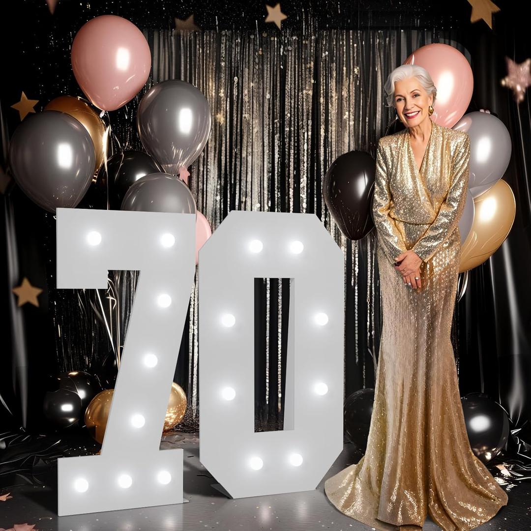 Marquee Numbers Large 70th-Birthday Decorations: 3ft Light up Number Balloon for Party Big 70 Year Old Women Men Birthday Decoration Anniversary Foam Board Wall Number 70