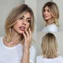 Glueless Bob Human Hair Wigs Short Golden Straight with Brown Roots Lightweight Natural Look for Women Daily Use (Blonde,10inch)