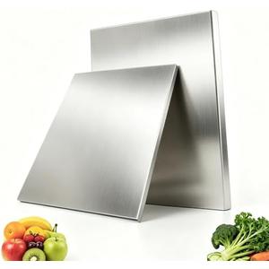 HannYorkii-G Stainless Steel Cutting Board with L-Shaped Lip & Silicone Pads, Heavy Duty Metal Prep Board for Kitchen Countertop, Non-Porous Surface for Meat, Dough & Vegetables (15.75 × 23.62 inch)