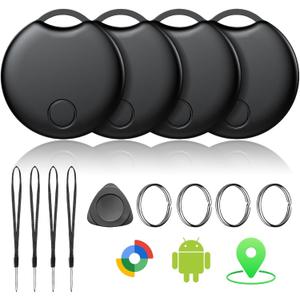 Air Tracker Tags-4 Pack for Android, Bluetooth Tracker Works with Google’s Find Hub | Android Only | Replaceable Battery | Water- Resistance (4Black)