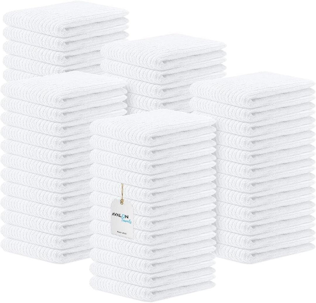 Avalon Towels Ribbed Bar Mop Towels 16x19 (Pack of 60) Absorbent and Durable White Bar Towels for Bartender, Multipurpose Kitchen Rags & Terry Cloth Rags