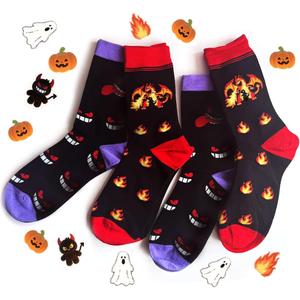 shiningsoul 4 Pair Men's Women's Novelty Cotton Crew Socks - Dragon & Ghost Theme Cartoon Socks - Pixel Art Ankle Design