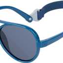 COCOSAND Baby Boys Girls Aviator Sunglasses with Strap Polarized Flexible Retro Pilot for Infants Toddler Age 0-24 Months (Navy Blue)