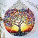 Jocidea Christmas Ornaments - Stained Glass Tree of Life - Traditional Christmas Decor - Multicolor - Glass - Hanging Ornaments - 1 Count - Unscented - Ideal for Gifting