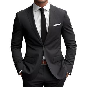 Wangyue 2 Piece Suit Men Slim Fit Suits for Mens One Button Men Suit Slim Fit Wedding Groomsmen Prom Homecoming Suits (Large, Black)