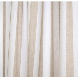 SHINELAND Extra Long Curtains 108 Inches Long for Living Room,Blackout White and beige stripes Pinch Pleated Room Darkening Curtains for Windows 2 Panels Set