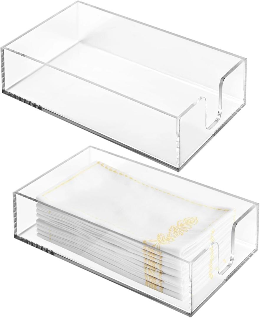 2 PCS Acrylic Napkin Holders, 8.7 x 5.1 x 2.4 Inches Clear Napkin Tray, Guest Napkin Organizer for Table, Bathroom Acrylic Paper Towel Holder, Transparent Napkin Holder for Kitchen and Dining Room