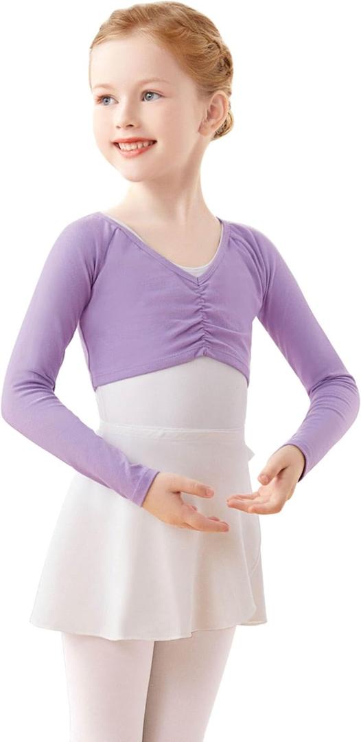 Kids Girls Ballet Wrap Tops Long Sleeve Crop Dance Sweaters for Leotards (9-10 Years)