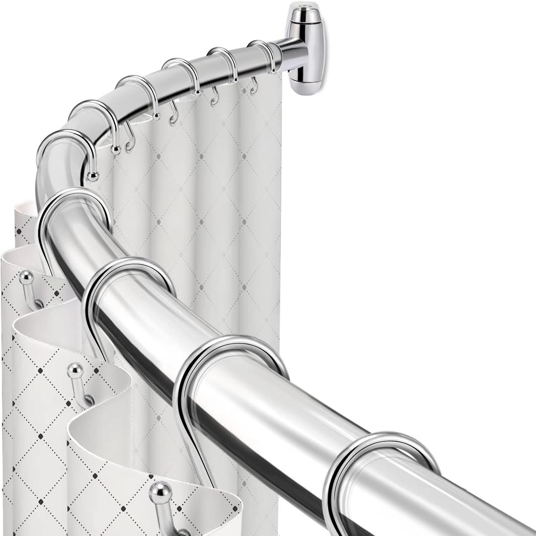 Curved Shower Curtain Rod, TOPROD Round Shower Curtain Rod 48 to 72 Inches Adjustable, Rounded Bowed Stainless Steel Shower Rods for Bathroom, Bathtub, More Shower Space, Chrome, Need to Drill