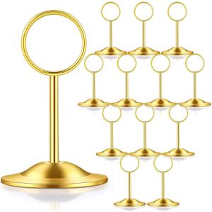 BreezeHug 12 Pcs Table Number Holders Metal Place Card Holders Gold Table Number Stands Tabletop Menu Sign Stands for Wedding Restaurant Recipe Banquet Birthday