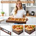 Acacia Wood Serving Tray, 17x13in Ottoman Tray with Metal Handles, Decorative Tray for Coffee Table, Rustic Wooden Breakfast & Drink Tray for Breakfast, Dinner & Bar, Storage Tray for Kitchen
