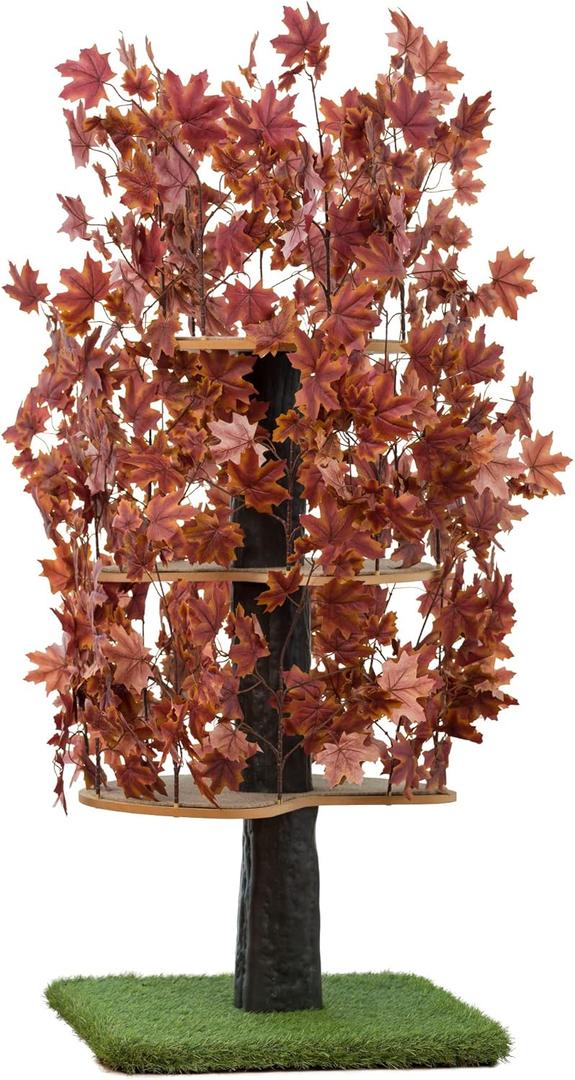 On2 Pets Cat Tree with Leaves Made in USA, Cat House & Cat Activity Tree, Multi-Level Cat Condo for Indoor Cats (Large Square, Deep Plum)
